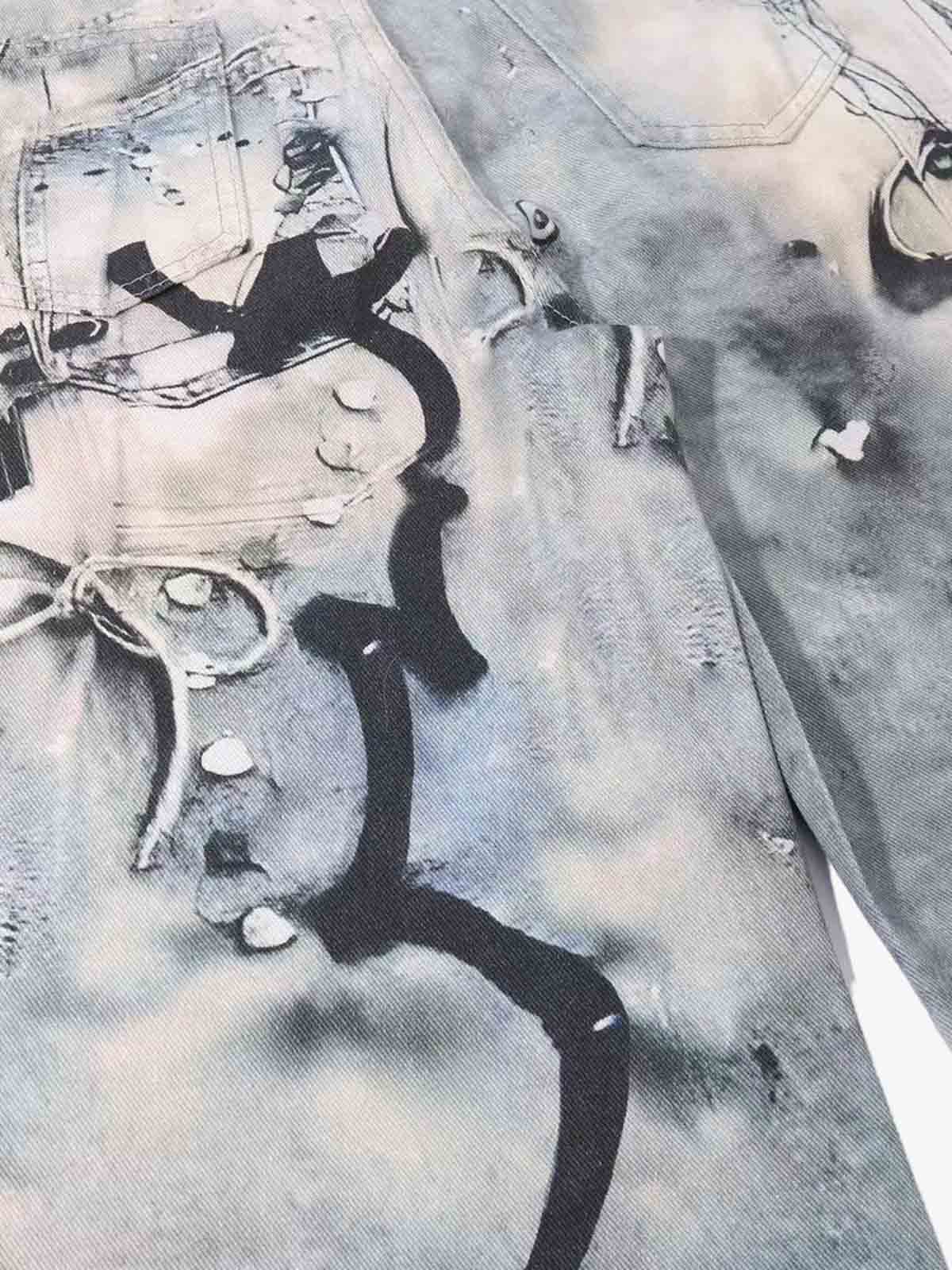 Abstract 3D Digital Print Wide-Leg Jeans