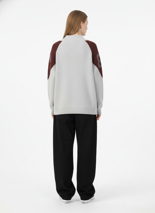 High Street Biker Style Patchwork Zip-up Knitted Jacket