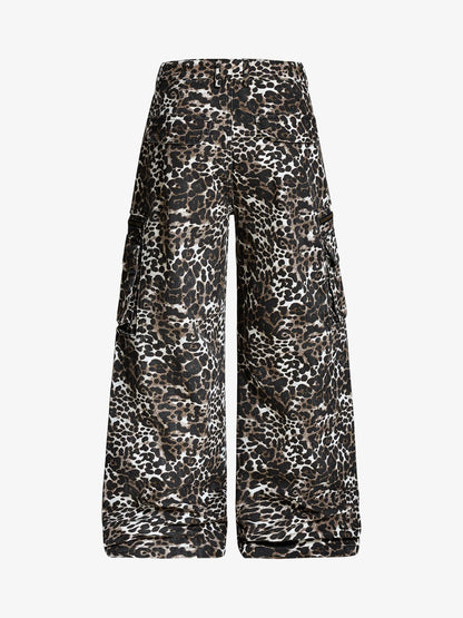 Cotton Leopard Print Wide Leg Cargo Pants for Women High Waist Fashion Casual Trousers?