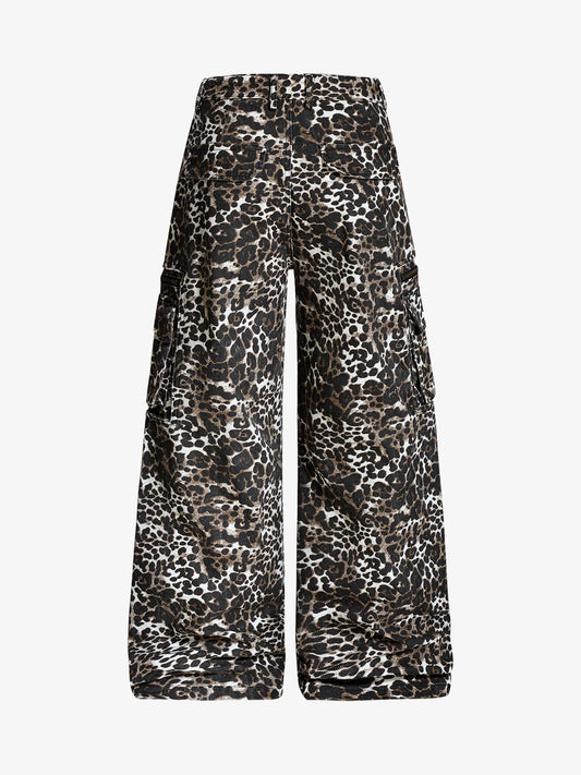 Cotton Leopard Print Wide Leg Cargo Pants for Women High Waist Fashion Casual Trousers?