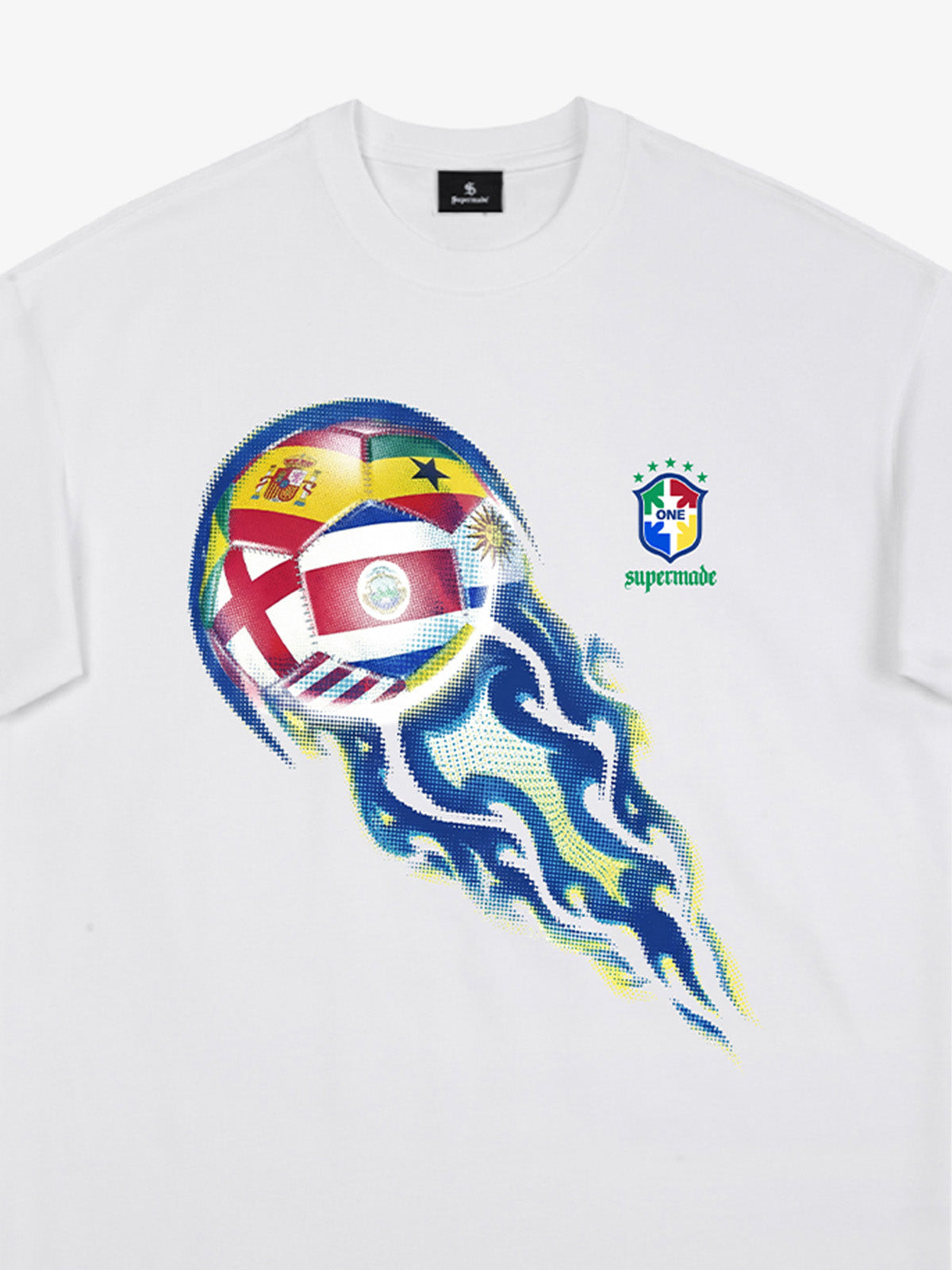 Cotton Football Flag Graphic T-Shirt for Men - Oversized Casual Streetwear with World Cup Design 