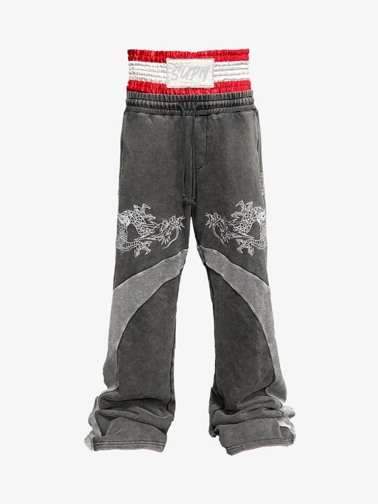 Washed Dragon Embroidered Panel Sweatpants