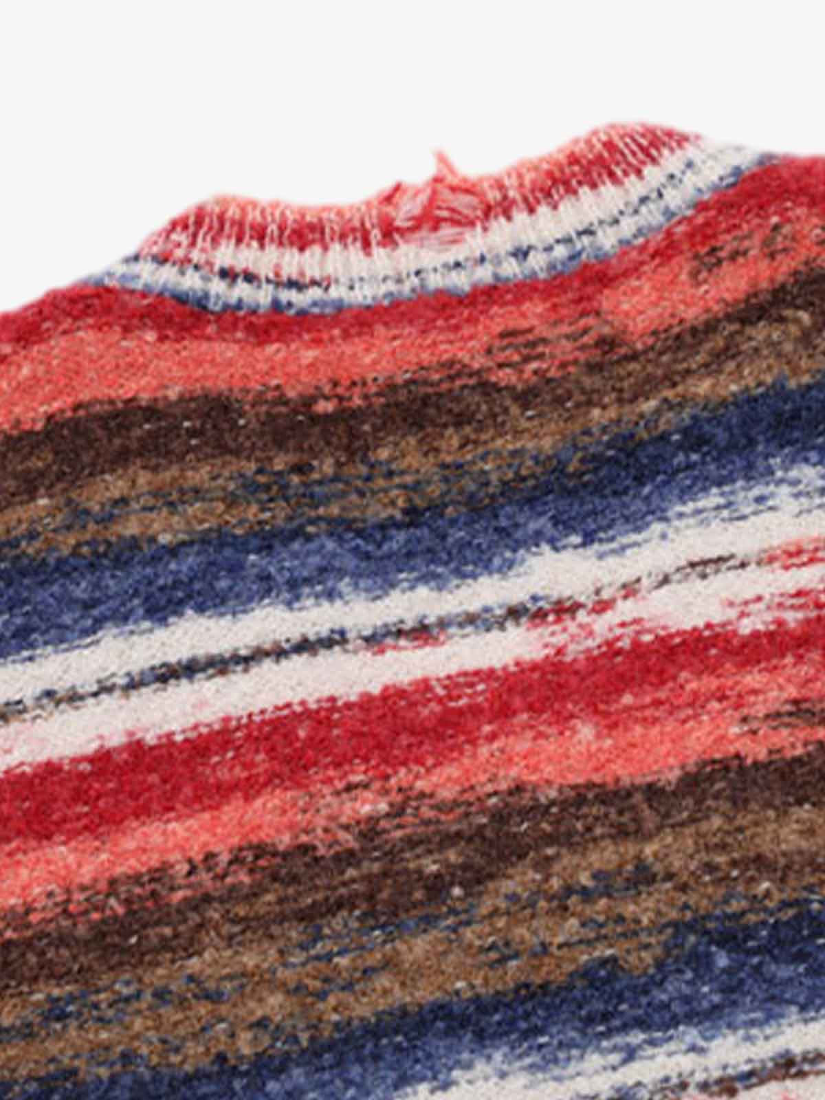 Frayed Edge Striped V Neck Knit Vest