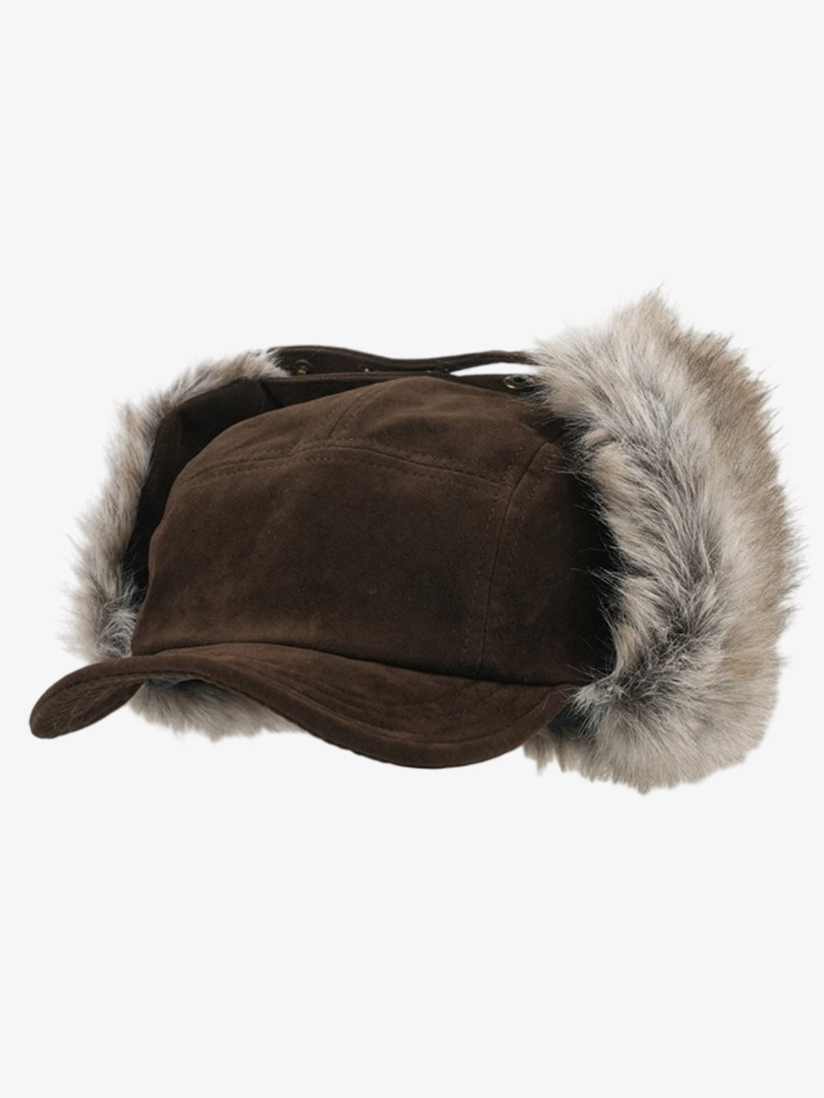 Faux Fur Lined Brown Suede Winter Hat with Ear Flaps?