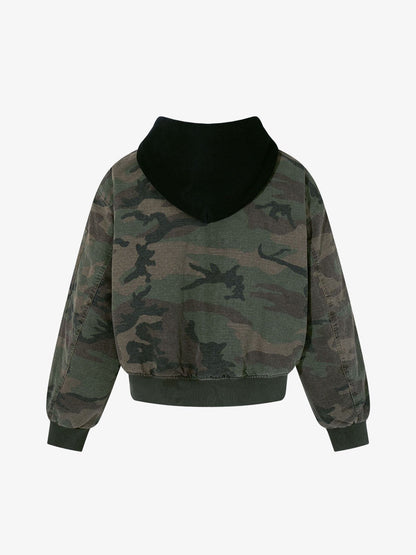 Camouflage Bomber Jacket with Detachable Hood - Perfect for Casual and Outdoor Adventures 