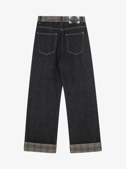 Stylish Wide-Leg Denim Trousers with Unique Cuff Design for Modern Fashionistas 