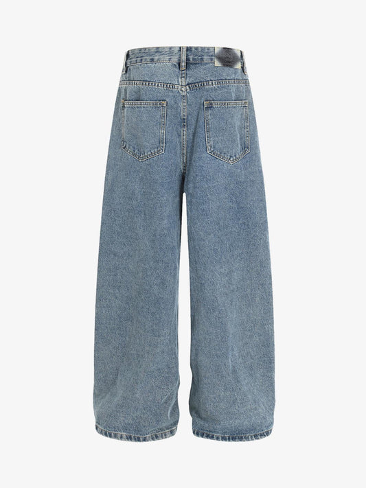 High-Waisted Wide-Leg Denim Pants with Asymmetrical Wrap Design 