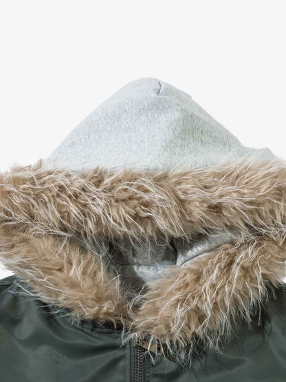 Vintage Fur Hood Padded Zip Up Bomber Jacket