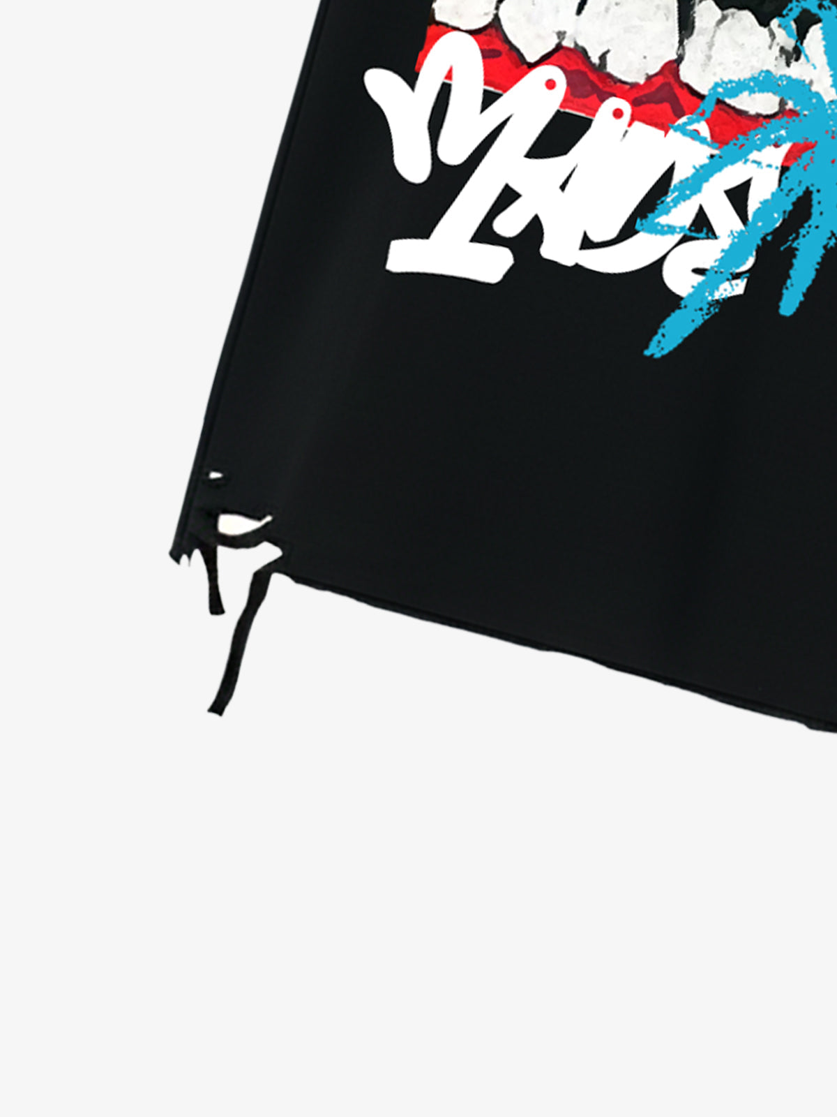 Oversized Flame Logo Skull Print T-Shirt with Ripped Hem 