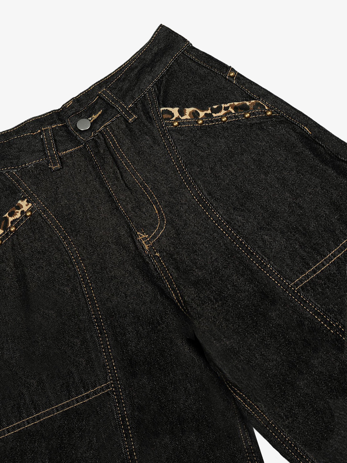 Denim Wide-Leg Trousers with Leopard Patch Detailing?