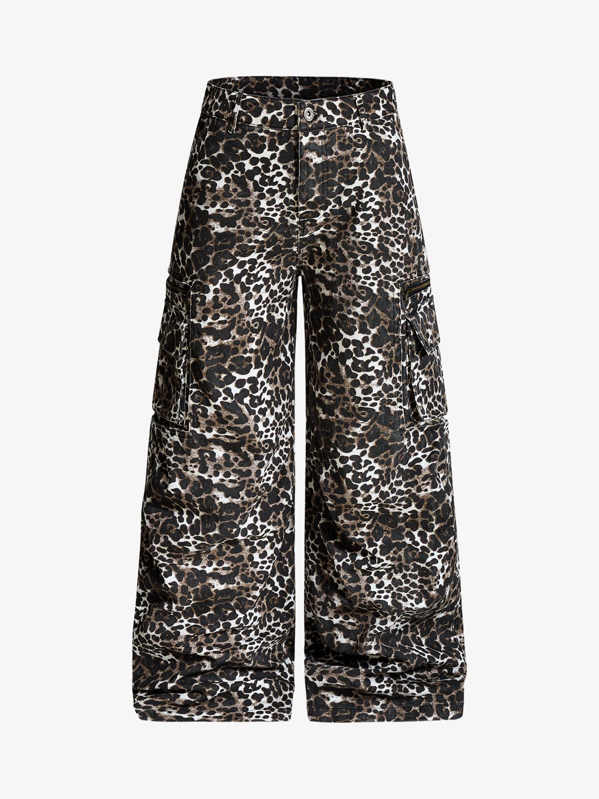 Cotton Leopard Print Wide Leg Cargo Pants for Women High Waist Fashion Casual Trousers?