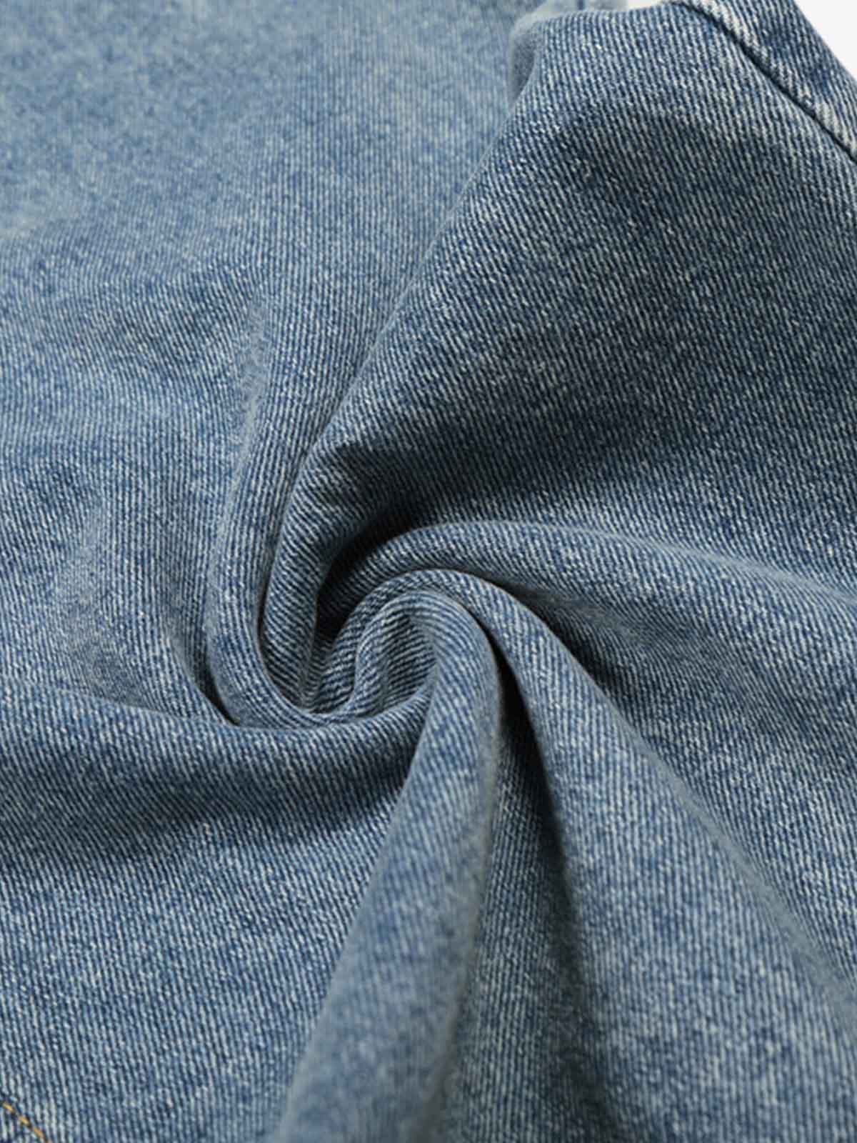 High-Waisted Wide-Leg Denim Pants with Asymmetrical Wrap Design 