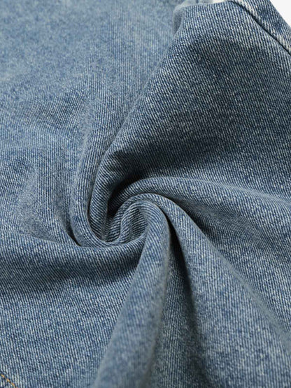 High-Waisted Wide-Leg Denim Pants with Asymmetrical Wrap Design 