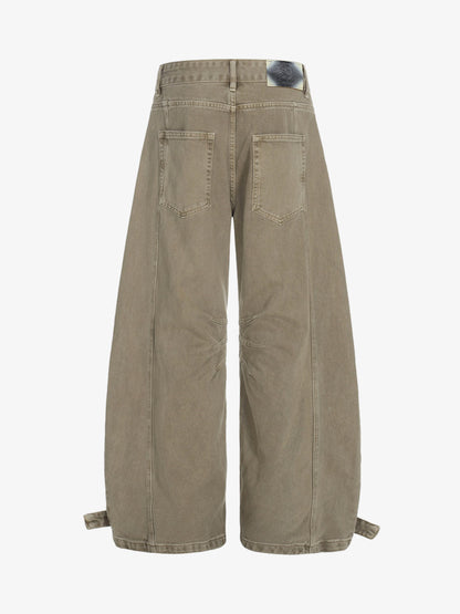 Olive Green Wide-Leg Cargo Pants with High Waist and Multiple Pockets 