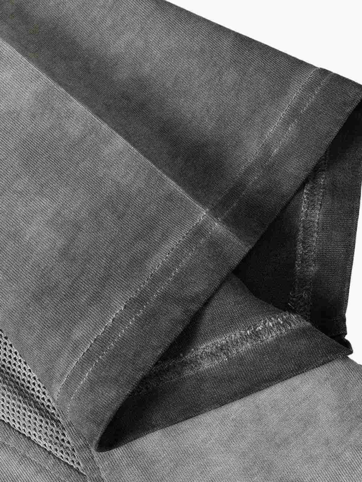 Cotton Blend Oversized Mesh Panel T-Shirt with Crew Neck?