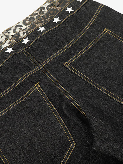 Stylish Wide-Leg Jeans with Unique Star Waistband Design for Men and Women 