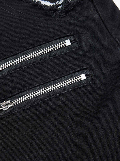 Faux Fur Trimmed Black Cargo Pants with Wide Leg and Multiple Pockets 