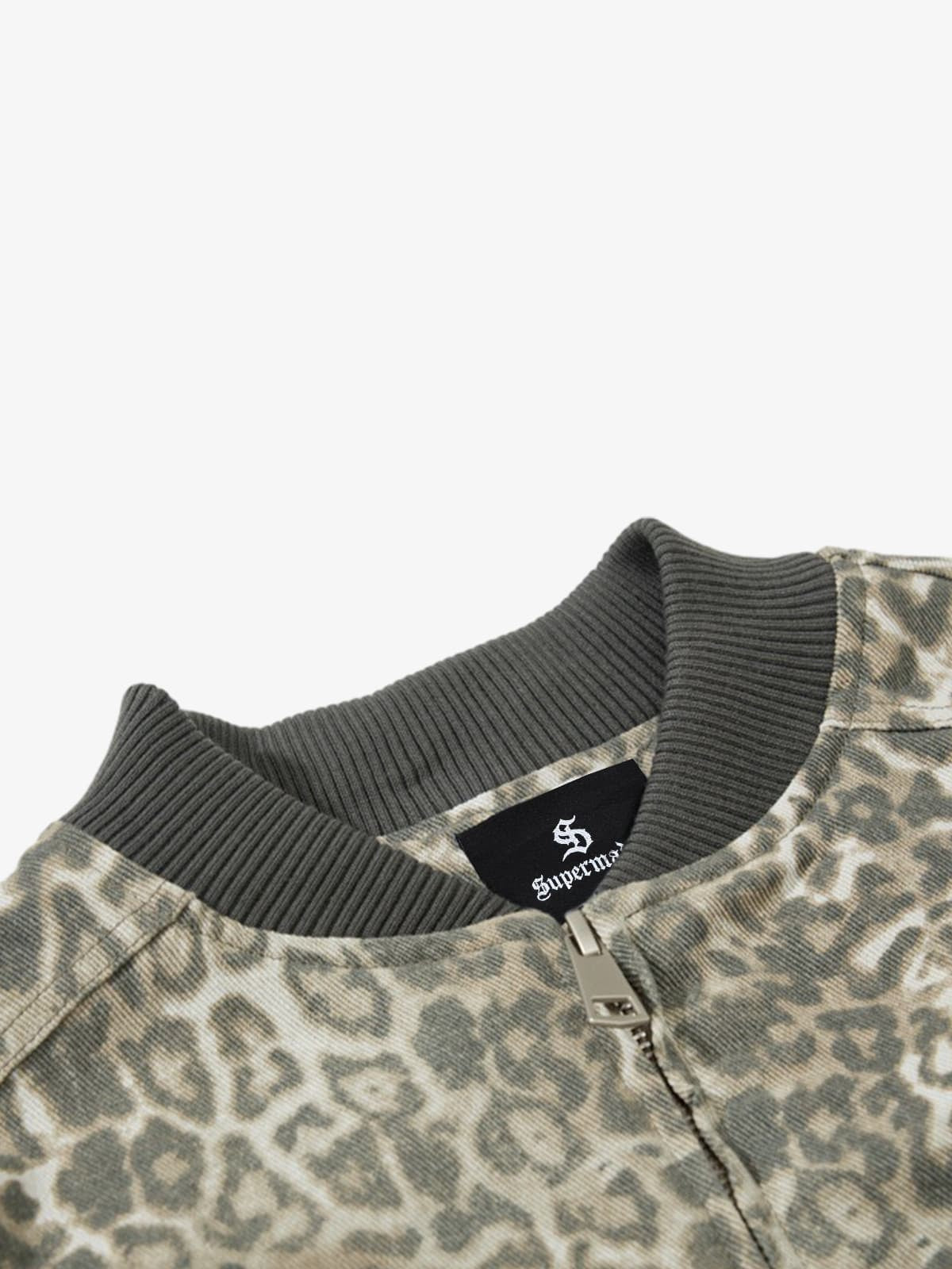 Vintage Leopard Print Bomber Jacket 