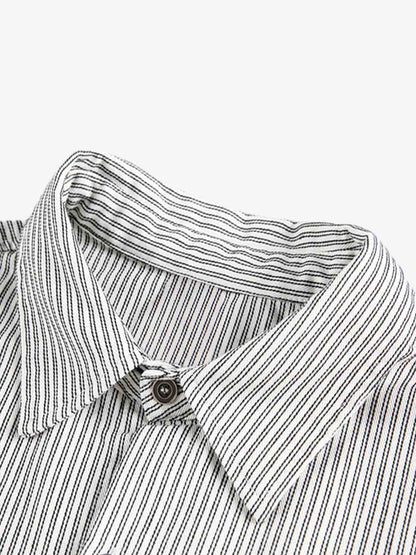 Striped Button-Up Shirt with Graphic Pocket Design 