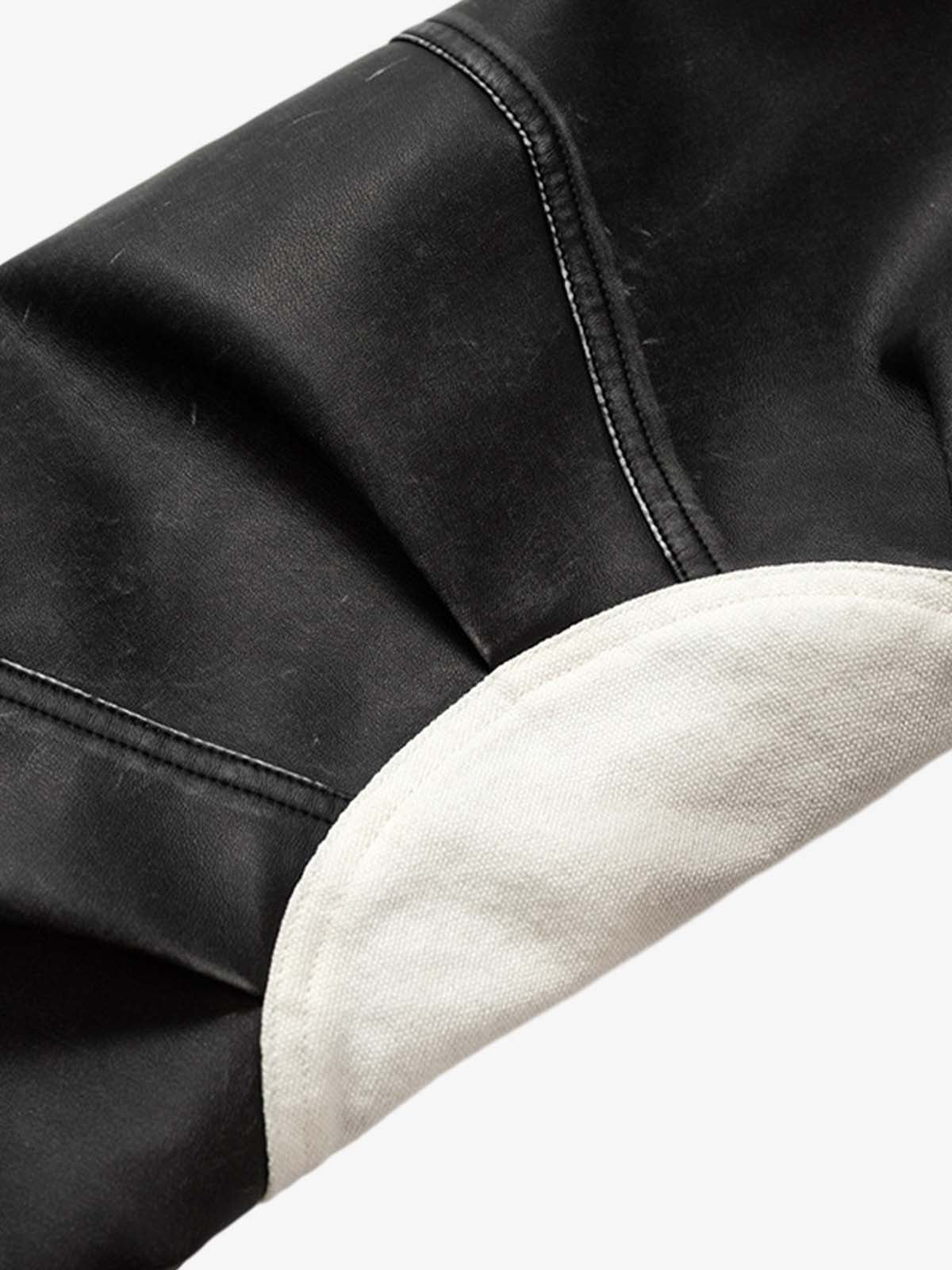 Thesupermade Skull Print Paneled Stand-up Collar Leather Jacket 