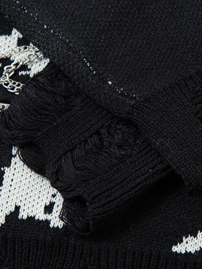 Oversized Graphic Sweater with Chain Detail - Perfect for Casual and Trendy Looks 