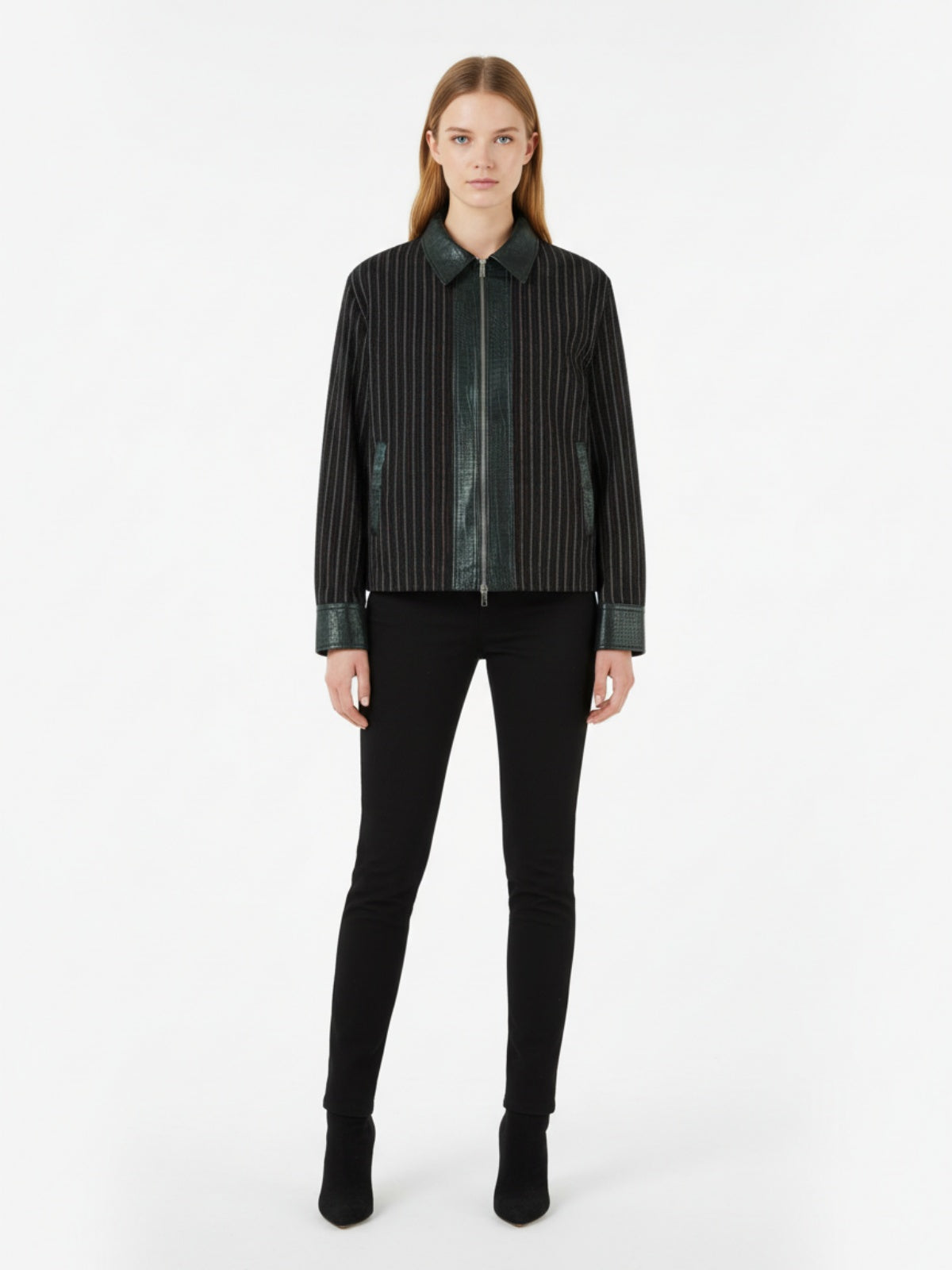 Textured PU Leather Patchwork Retro Stripe Jacket