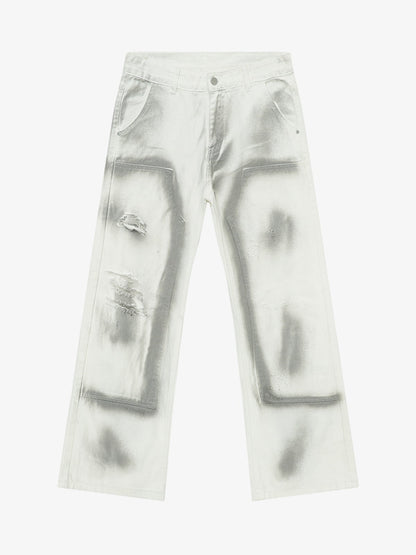 Denim Wide Leg Cropped Pants with White Stripe Design High Waist Fashion Trousers for Women 