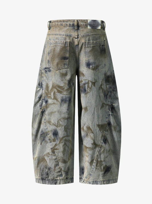 Denim Tie-Dye Wide-Leg Cropped Pants for Women High Waist Loose Fit Summer Casual Fashion 