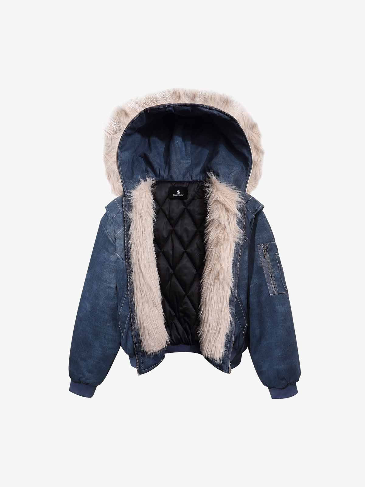 Washed Patchwork Contrast Bomber Jacket 