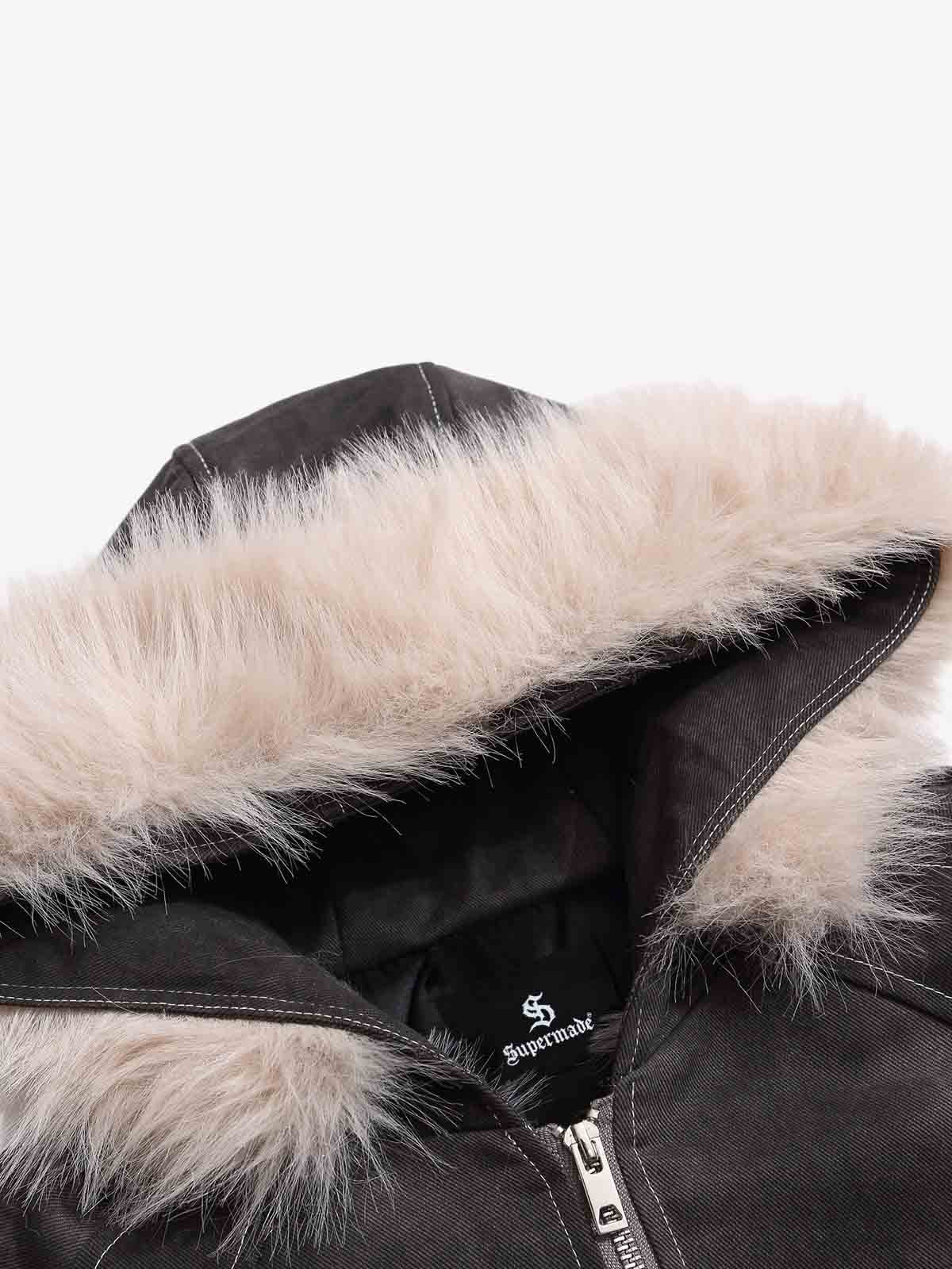 Washed Patchwork Contrast Bomber Jacket 