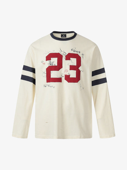 Cotton Long Sleeve T-Shirt with Number 23 Print and Graphic Design for Casual Wear?