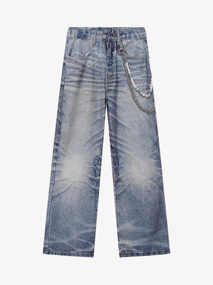 Street Chain Pendant Deconstructed Jeans 