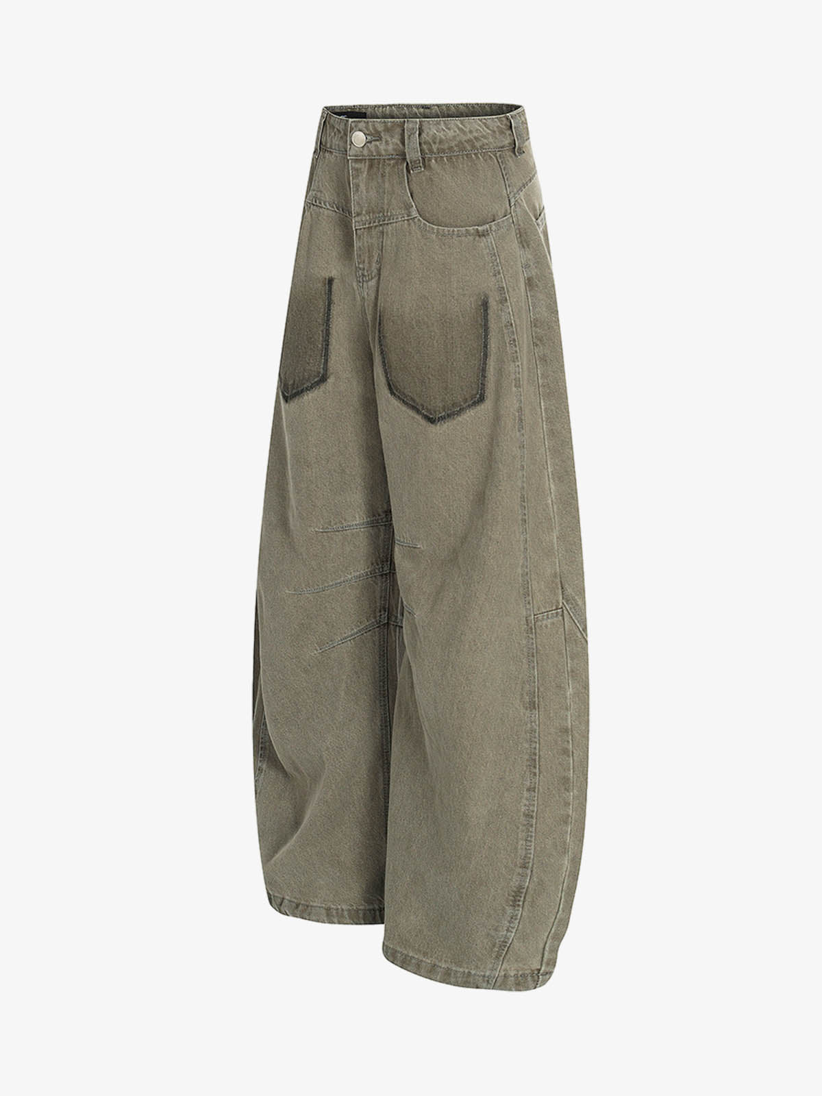 Olive Green Wide-Leg Cargo Pants with Oversized Pockets 