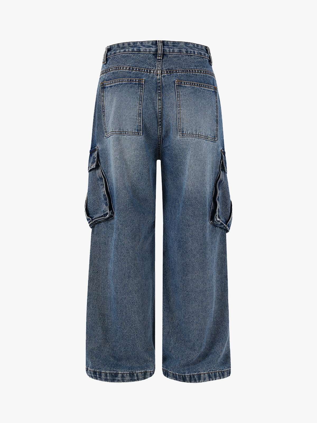 Retro Washed Cargo Multi-Pocket Straight Jeans