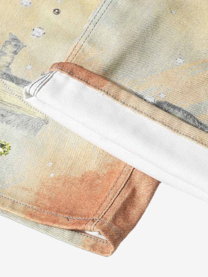 Embellished Wide-Leg Jeans with Unique Artistic Design for Fashion Lovers 