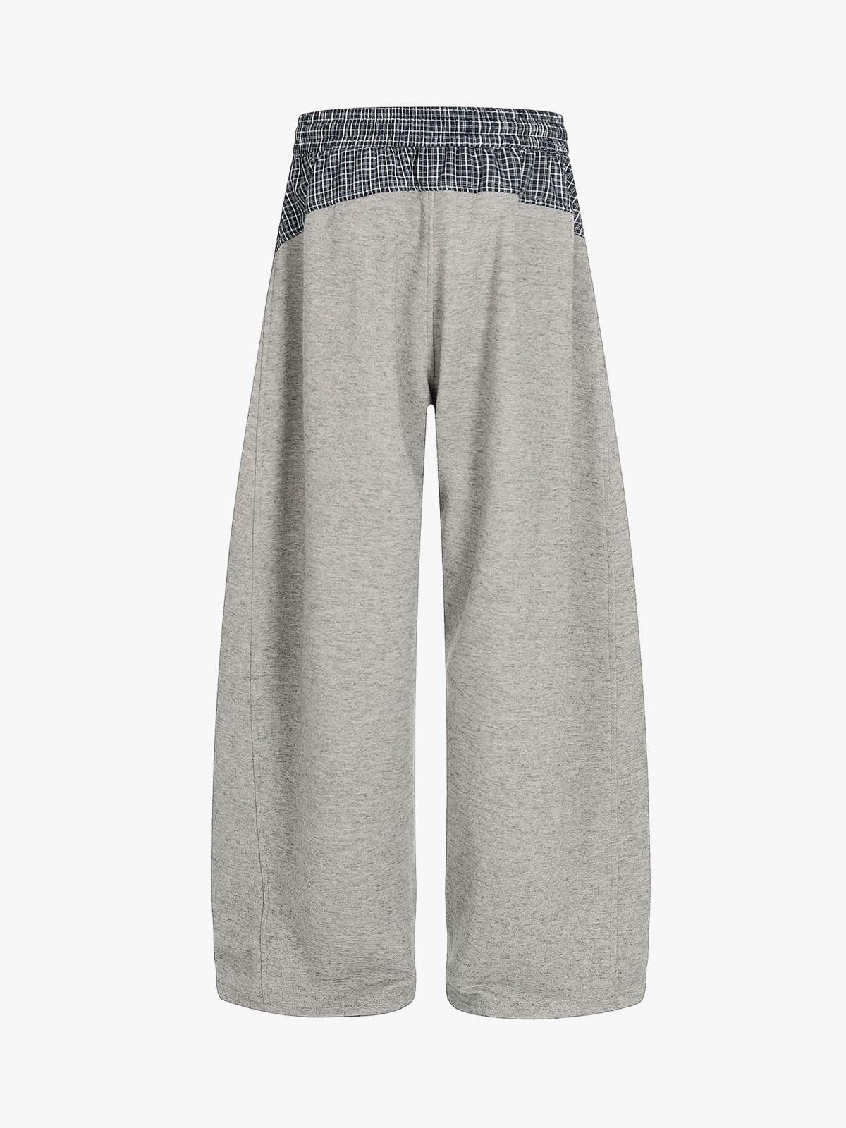 Contrast Check Waist Wide Leg Drawstring Sweatpants