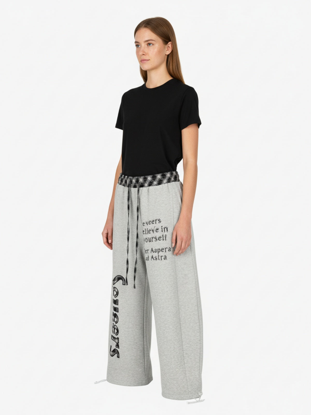 Retro Patchwork Plaid Loose Draped Wide-Leg Pants