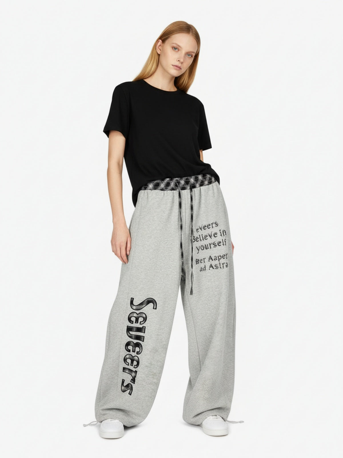 Retro Patchwork Plaid Loose Draped Wide-Leg Pants