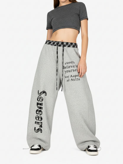 Retro Patchwork Plaid Loose Draped Wide-Leg Pants