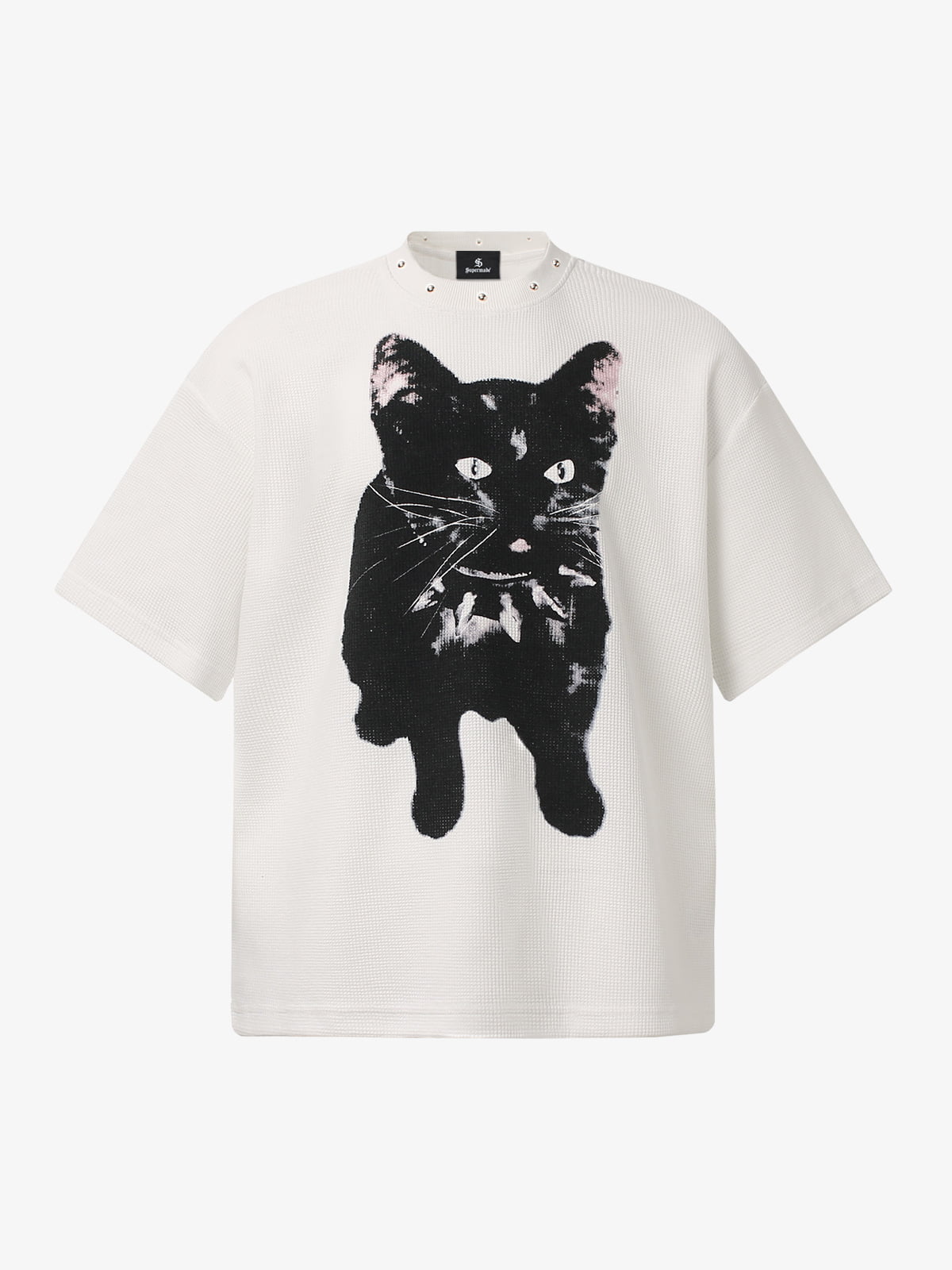 Cotton Oversized T-Shirt with Cat Graphic Print and Text Design?
