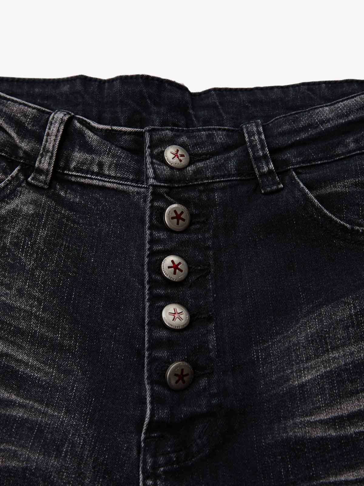 Black Denim Flared Jeans with Button Front High Waist Design?