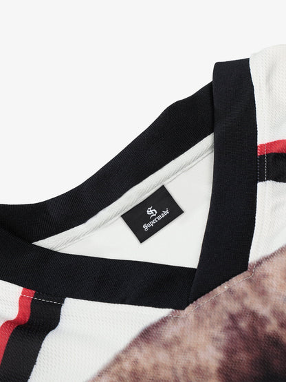 Polyester Cat Print Sports Jersey with V-Neck and Full Sublimation Design 