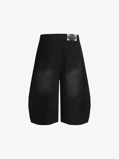 Denim Wide-Leg Biker Shorts with Striped Panel Design?