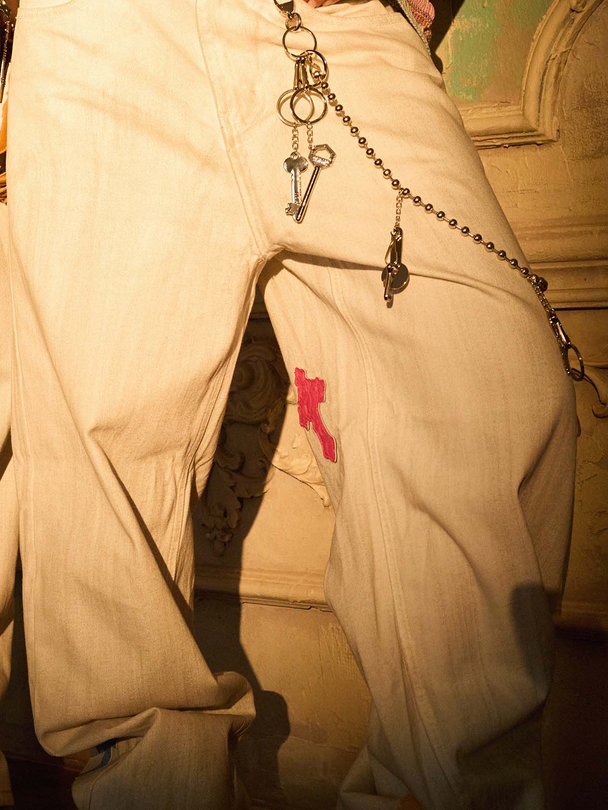 Denim Wide Leg Cropped Pants with White Stripe Design High Waist Fashion Trousers for Women 