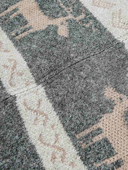 Cozy Winter Knit Sweater with Deer Motif and Zip Closure 