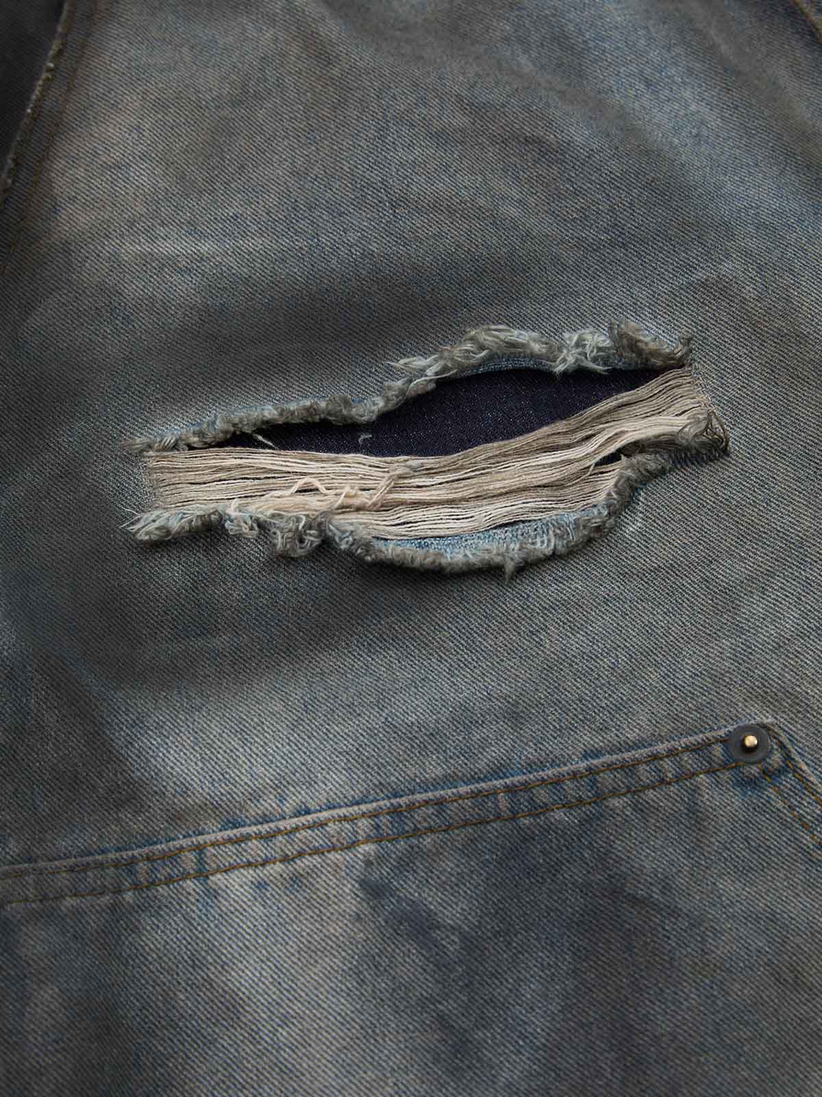 Supermade Retro Distressed Print Heavyweight Canvas Baggy Pants 