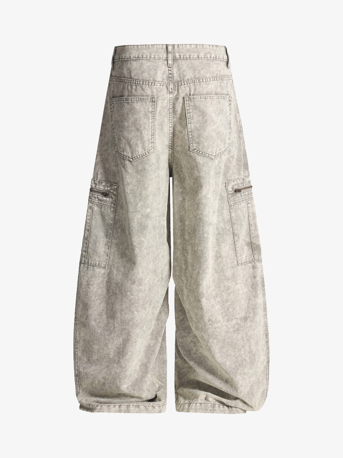 Vintage Acid-Washed Multi-Pocket Wide-Leg Cargo Barrel Jeans