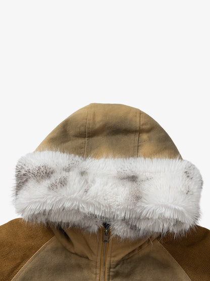 Winter-Ready Corduroy Jacket with Faux Fur Trim for Men 