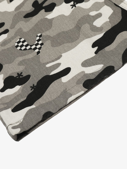 Cotton Camouflage Cargo Pants with Wide Leg and Checkerboard Patches?