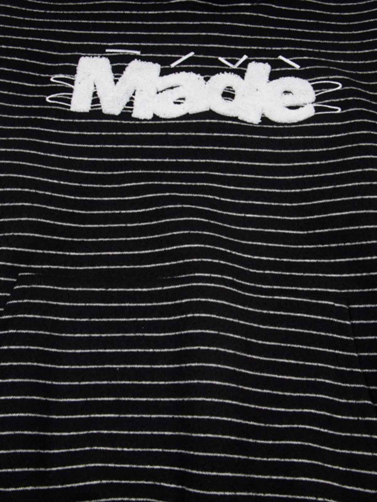 Cotton Blend Striped Hoodie with Embroidered "Made" Design for Men and Women 